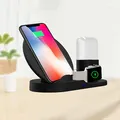 3v1 bezdrôtová nabíjačka, pre telefón, Apple Watch a Airpods, čierna, 5/9V, 15W, Qi