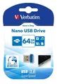 64GB USB Flash 3.0, 80/25 MB/sek, VERBATIM NANO STORE 'N' STAY