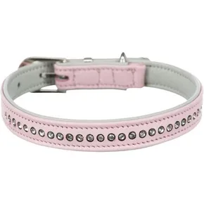 Active Comfort kožený obojok s kamienkami - ružová XXS-XS: 17-21 cm / 12mm