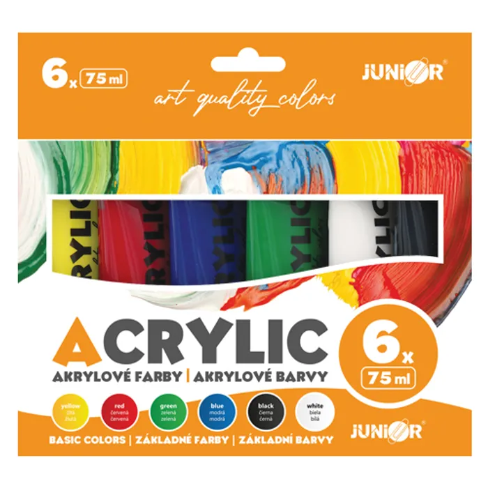 Hlavný obrázok produktu Akrylové barvy JUNIOR 75 ml - 6 ks sada Basic