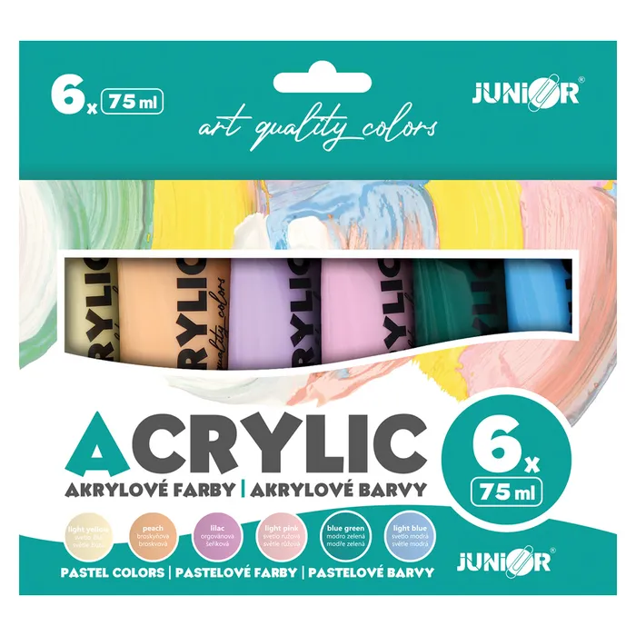 Hlavný obrázok produktu Akrylové barvy JUNIOR 75 ml - 6 ks sada Pastel