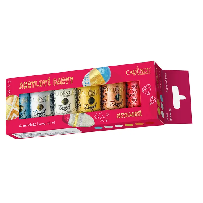 Hlavný obrázok produktu Akrylové barvy na kamínky Cadence sada 6 metalických barev + akrylový lak