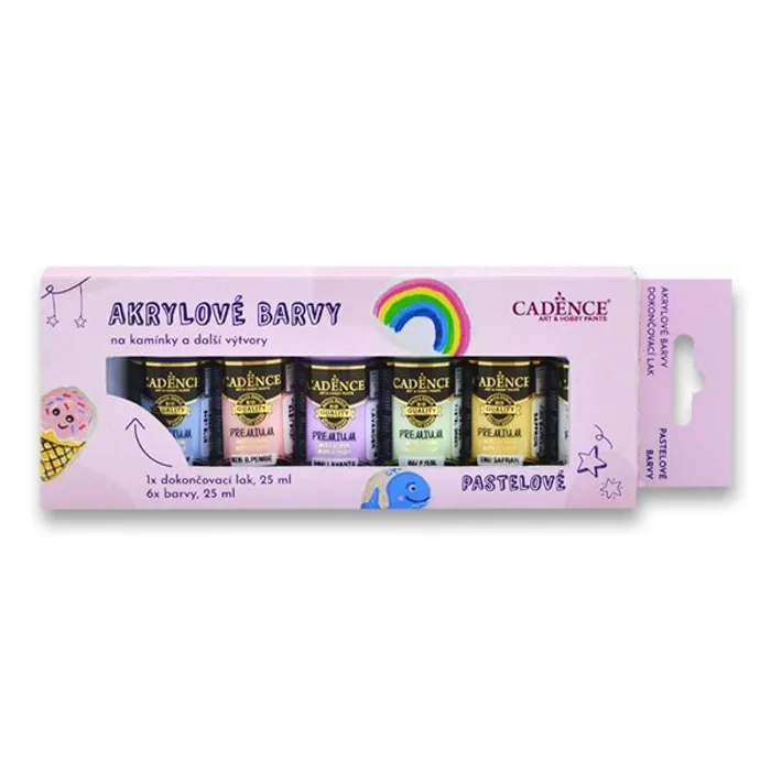 Hlavný obrázok produktu Akrylové barvy na kamínky Cadence sada 6 pastelových barev + akrylový lak