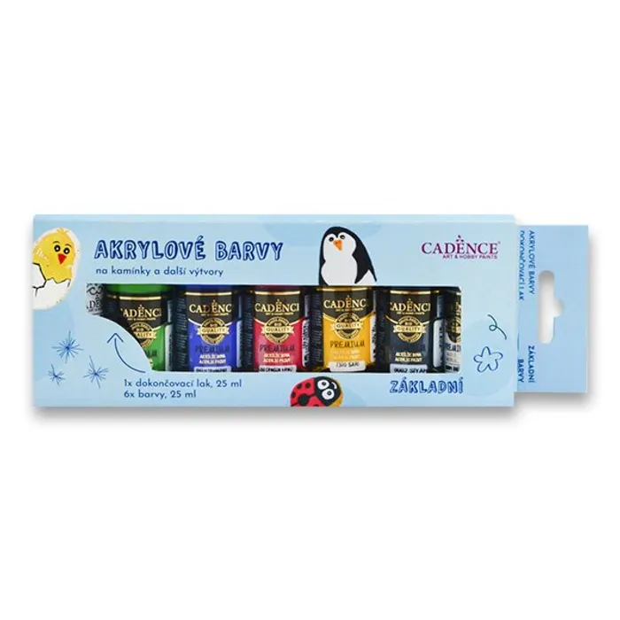 Hlavný obrázok produktu Akrylové barvy na kamínky Cadence sada 6 základních barev + akrylový lak