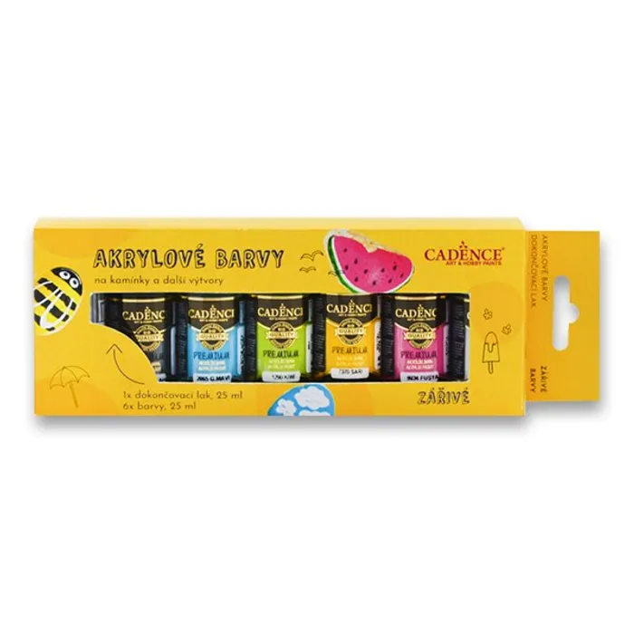 Hlavný obrázok produktu Akrylové barvy na kamínky Cadence sada 6 zářivých barev + akrylový lak