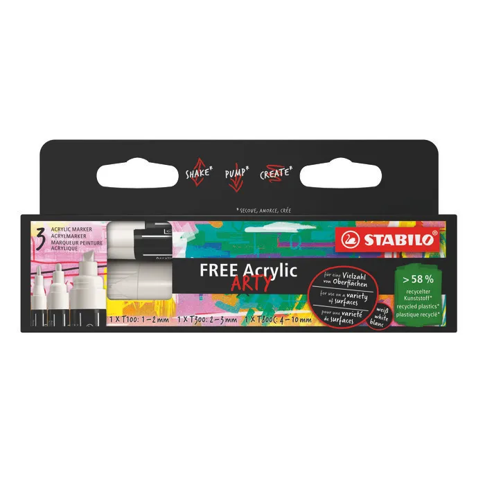 Hlavný obrázok produktu Akrylový popisovač STABILO FREE Acrylic bílá 3 ks sada - 3 hroty