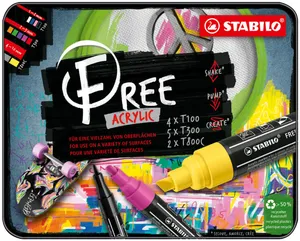 Akrylový popisovač STABILO FREE Acrylic Štartovacia 11 ks sada - mix farieb s 3 hrotmi