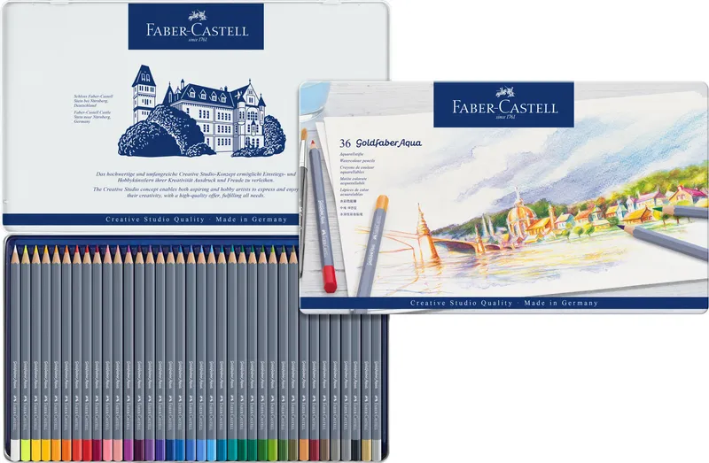 Hlavný obrázok produktu Akvarelová Pastelka Goldfaber Aqua, plechová krabička 36ks  Faber Castell 114636