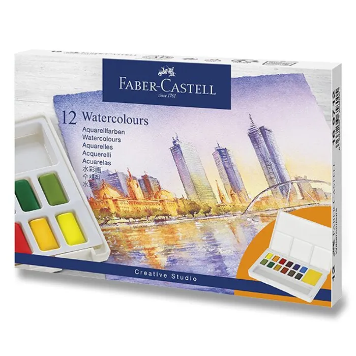 Hlavný obrázok produktu Akvarelové barvy Faber-Castell s paletkou 12 barev