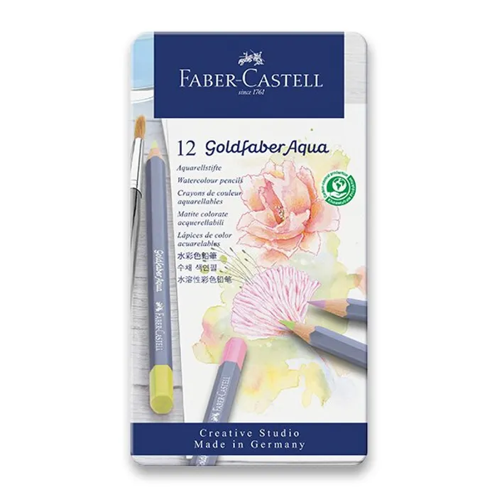 Hlavný obrázok produktu Akvarelové pastelky Faber-Castell Goldfaber Aqua Pastel plechová krabička, 12 barev