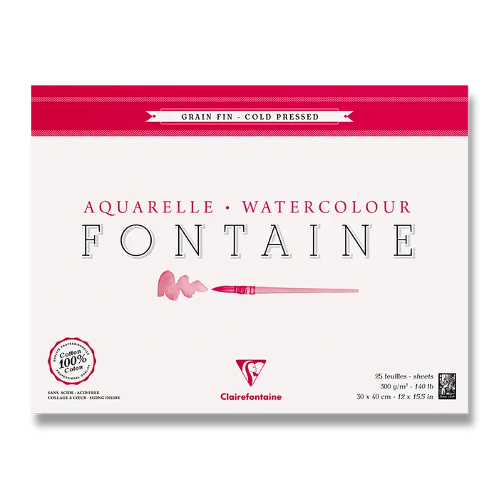Hlavný obrázok produktu Akvarelový blok Clairefontaine Fontaine Cold Pressed 30 x 40 cm, 25 listů, 300 g