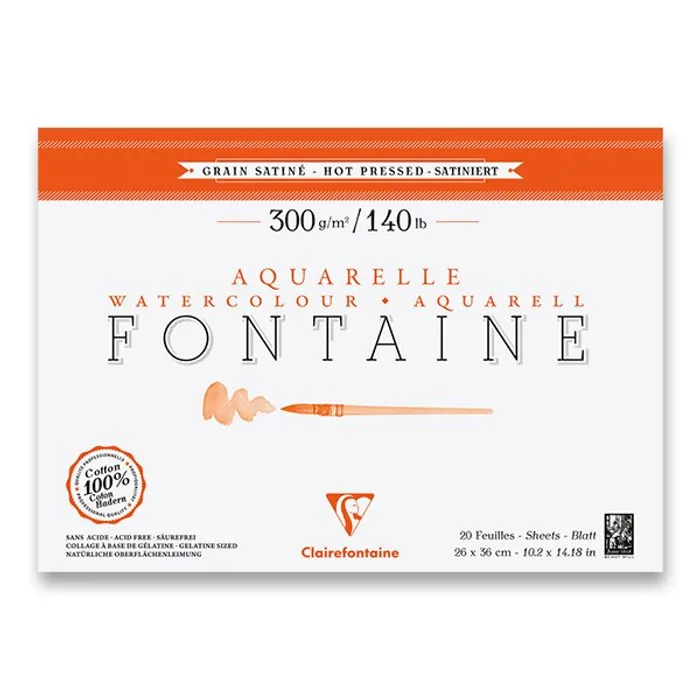 Hlavný obrázok produktu Akvarelový blok Clairefontaine Fontaine Hot Pressed 26 x 36 cm, 20 listů, 300 g