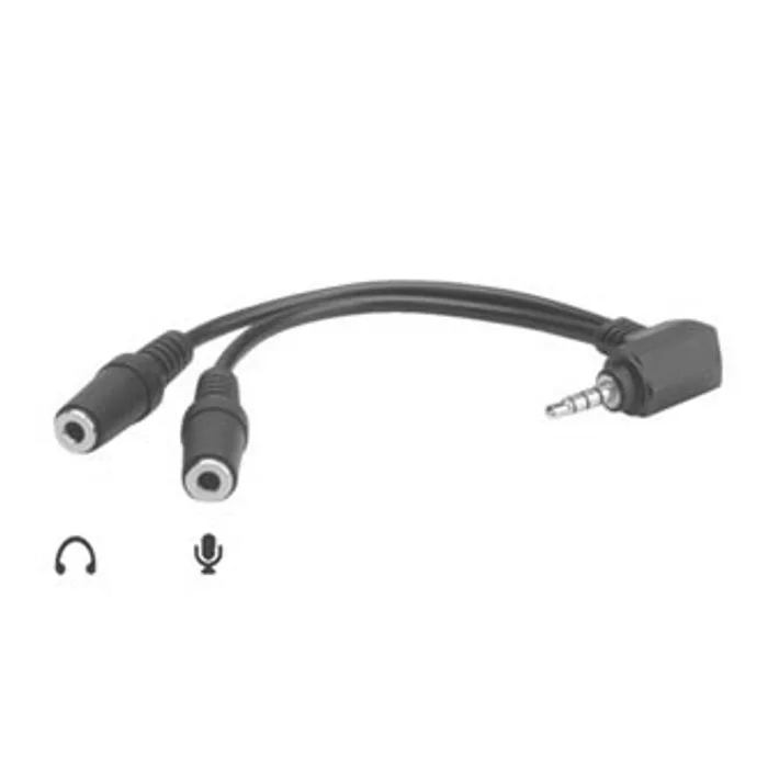 Hlavný obrázok produktu Audio Redukce, Jack (3,5mm) M (4-polový)-Jack (3,5mm) 2x F, 90°, 0, stereo, černá, Logo