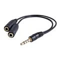 Audio Redukcia, Jack, Jack (3,5 mm) M (4-pólový)-Jack (3,5mm) 2x F, 0.2, stereo, čierna, Logo