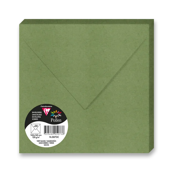 Hlavný obrázok produktu Barevná obálka Clairefontaine 165 × 165 mm, 20 ks, tm. zelená