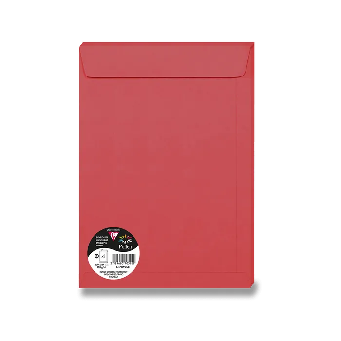 Hlavný obrázok produktu Barevná obálka Clairefontaine, C4 229 x 324 mm, červená, 5 ks