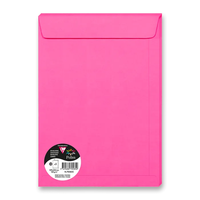Hlavný obrázok produktu Barevná obálka Clairefontaine, C4 229 x 324 mm, růžová, 5 ks