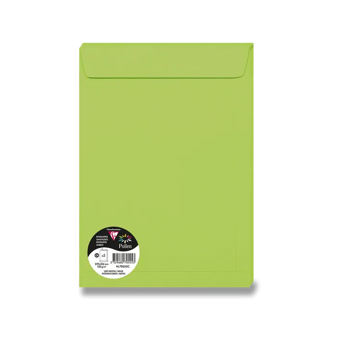 Hlavný obrázok produktu Barevná obálka Clairefontaine, C4 229 x 324 mm, zelená, 5 ks