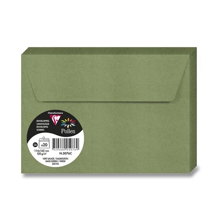 Hlavný obrázok produktu Barevná obálka Clairefontaine C6, samolepicí, 20 ks tm. zelená,