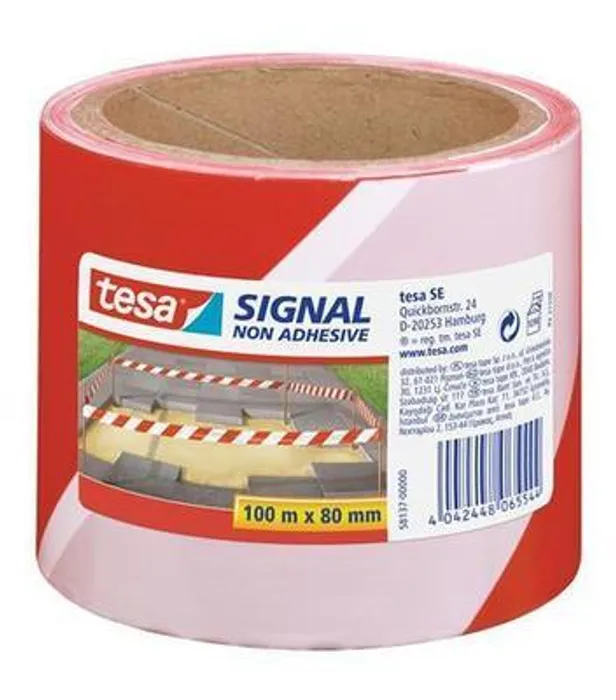 Hlavný obrázok produktu Bariérová výstražná páska, červená-bílá, 80 mm x 100 m, TESA