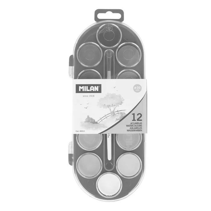 Hlavný obrázok produktu Barvy vodové MILAN - 12 barev, 30 mm + štětec