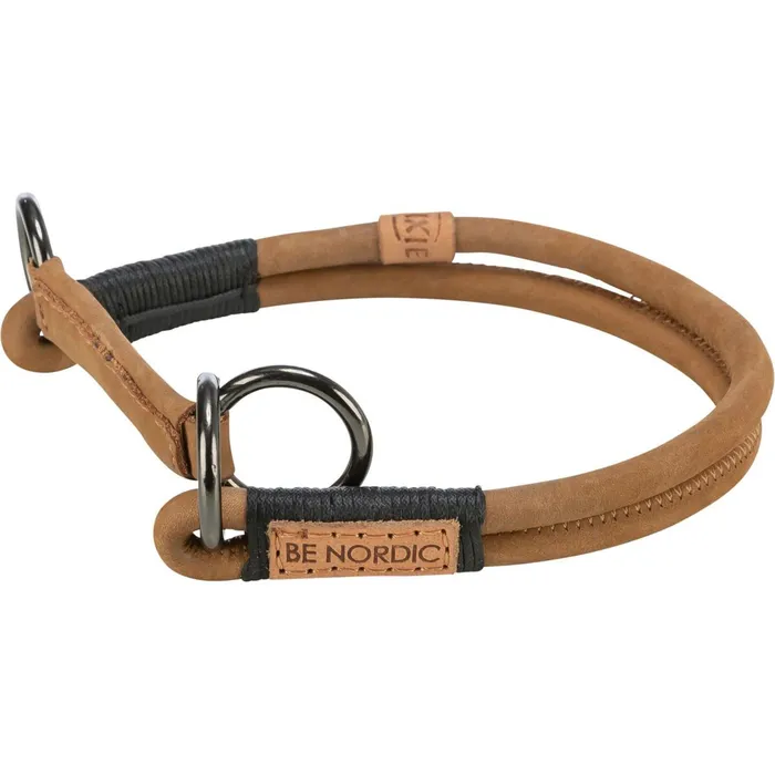 Hlavný obrázok produktu BE NORDIC kulatý polostahovací kožený obojek, hnědá S-M: 40 cm / Ř 8 mm