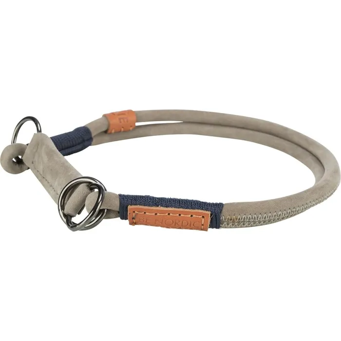 Hlavný obrázok produktu BE NORDIC kulatý polostahovací kožený obojek, šedá S-M: 40 cm/ 8 mm