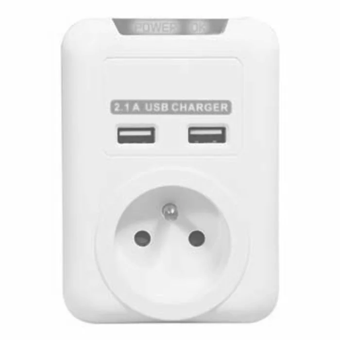 Hlavný obrázok produktu Bezkabelová přepěťová ochrana, 1 zásuvka, bílá, Logo, 2x USB