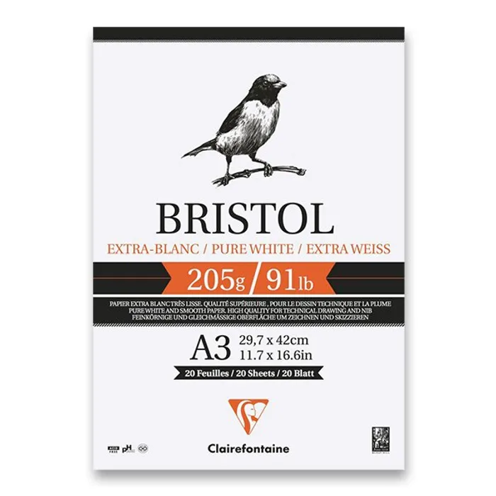 Hlavný obrázok produktu Blok Clairefontaine Bristol A3, 20 listů, 205 g