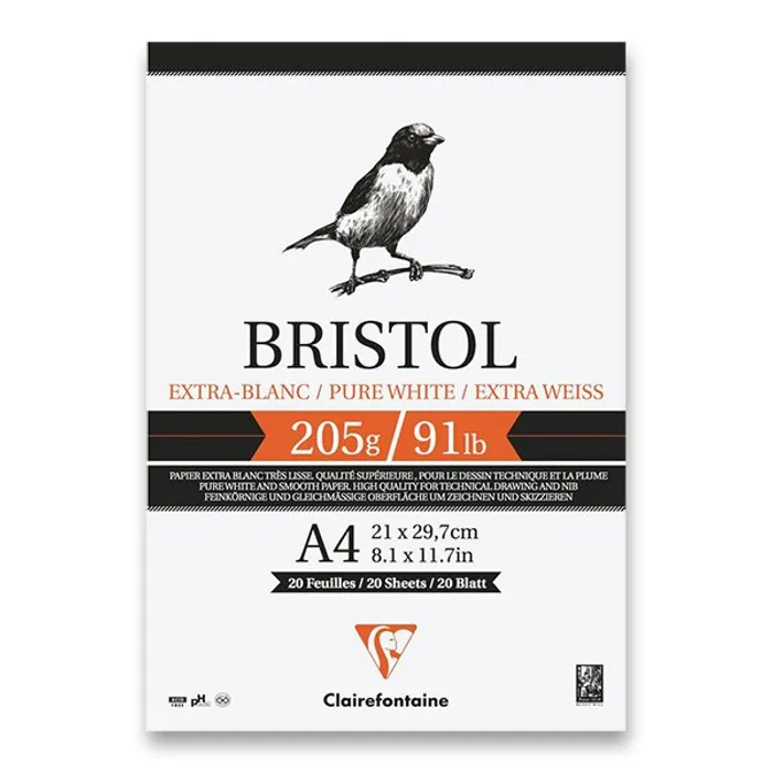 Hlavný obrázok produktu Blok Clairefontaine Bristol A4, 20 listů, 205 g