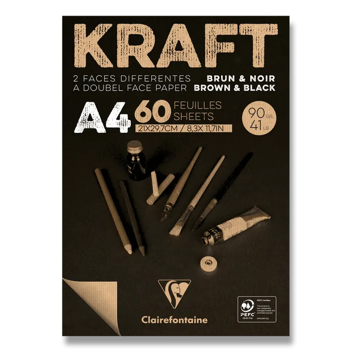 Hlavný obrázok produktu Blok Clairefontaine Brown & Black Kraft A4, 60 listů, 90 g
