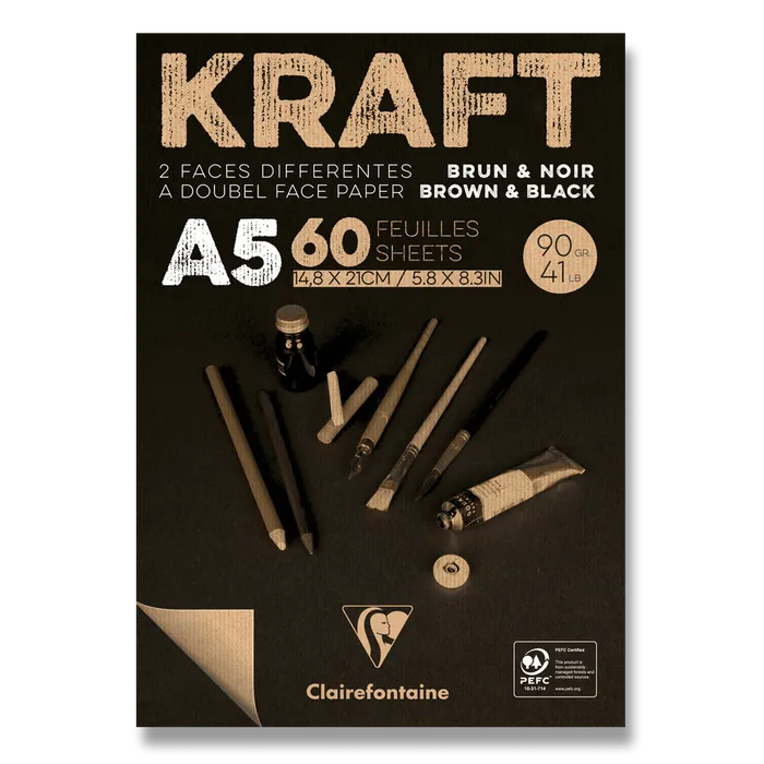 Hlavný obrázok produktu Blok Clairefontaine Brown & Black Kraft A5, 60 listů, 90 g