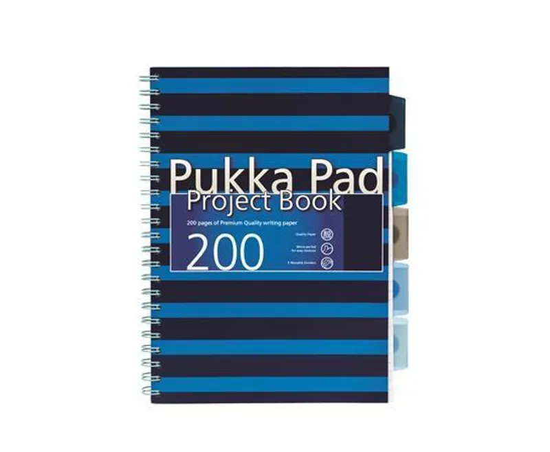 Hlavný obrázok produktu Blok s rozdělovači "Navy project book", A4, modrá, linkovaný, 100 listů, spirálová vazba,