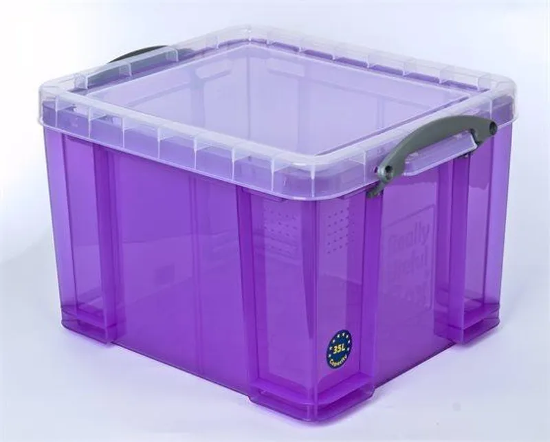 Hlavný obrázok produktu Box, plastový, s víkem, 35 l, průhledný, REALLY USEFUL, fialová