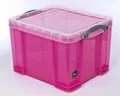 Box, plastový, s viečkom, 35 l, priehľadný, SKUTOČNE UŽITOČNÝ, ružová