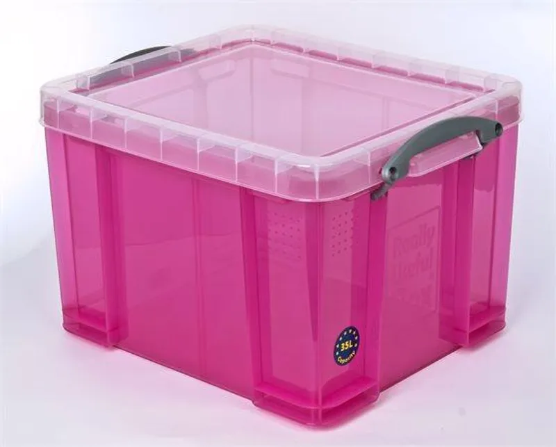 Hlavný obrázok produktu Box, plastový, s víkem, 35 l, průhledný, REALLY USEFUL, růžová