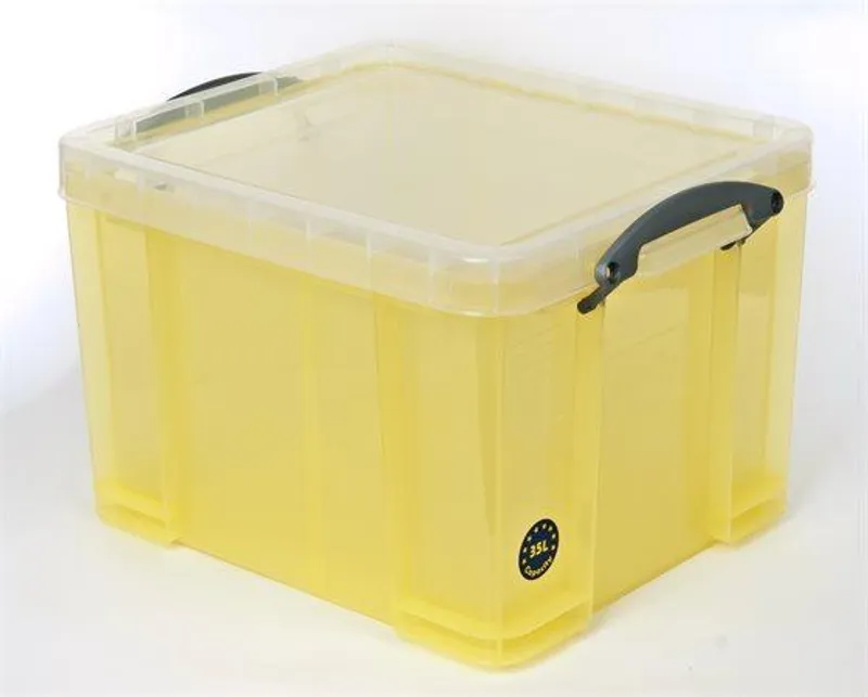 Hlavný obrázok produktu Box, plastový, s víkem, 35 l, průhledný, REALLY USEFUL, žlutá