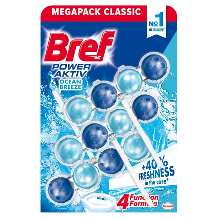 Hlavný obrázok produktu Bref Power Aktiv 4 Formula Ocean Breeze WC blok pro hygienickou čistotu a svěžest 3 x 50 g