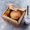 Burger box (mikrovlnitá lepenka) 2dielny kraft s potlačou 210 x 160 x 100 mm [100 ks]