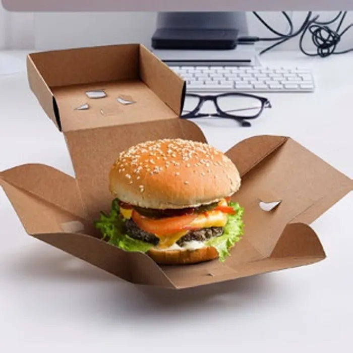 Hlavný obrázok produktu Burger box (PAP - FSC Mix) rozkládací nepromastitelný kraft 120 x 120 x 100 mm [100 ks]
