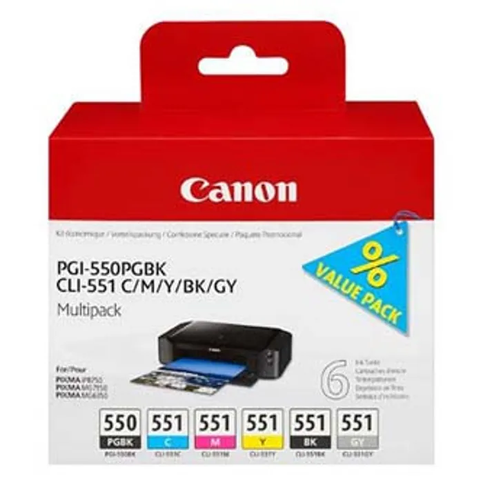 Hlavný obrázok produktu Canon originální ink PGI-550/CLI-551PGBK/C/M/Y/BK/GY Multipack, black/color, 6496B005, Ca