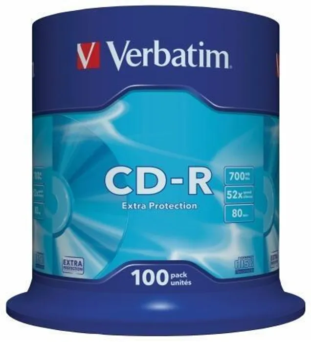 Hlavný obrázok produktu CD-R 700MB, 80min., 52x, DL Extra Protection, Verbatim, 100-cake