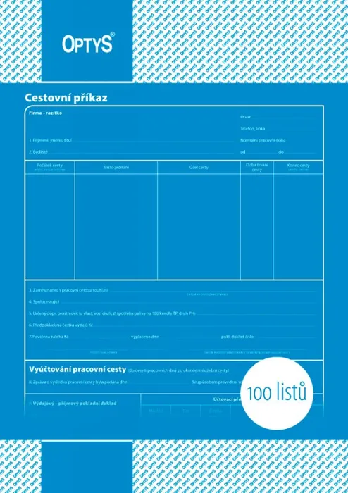 Hlavný obrázok produktu Cestovní příkaz, A4, 100 listů 1050