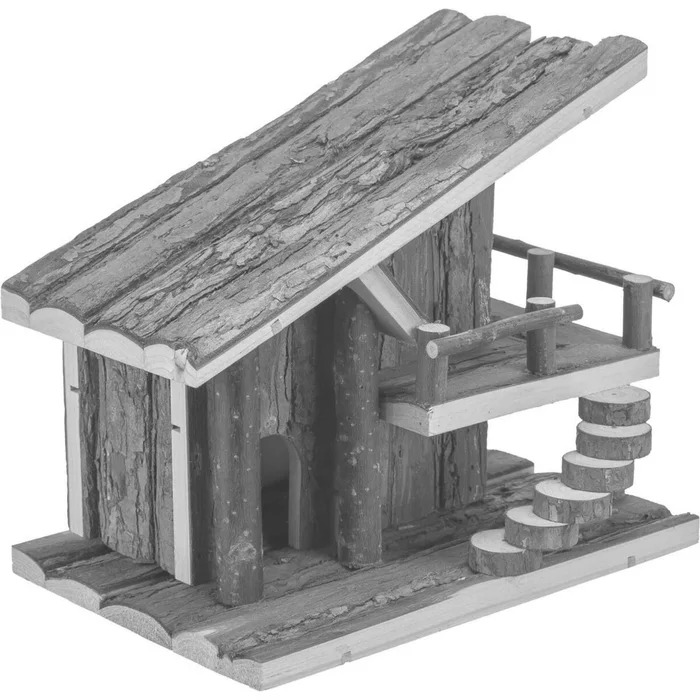 Hlavný obrázok produktu Chaloupka JULE s terasou, pro myšky, 25 x 21 x18 cm, přírodní dřevo s kůrou