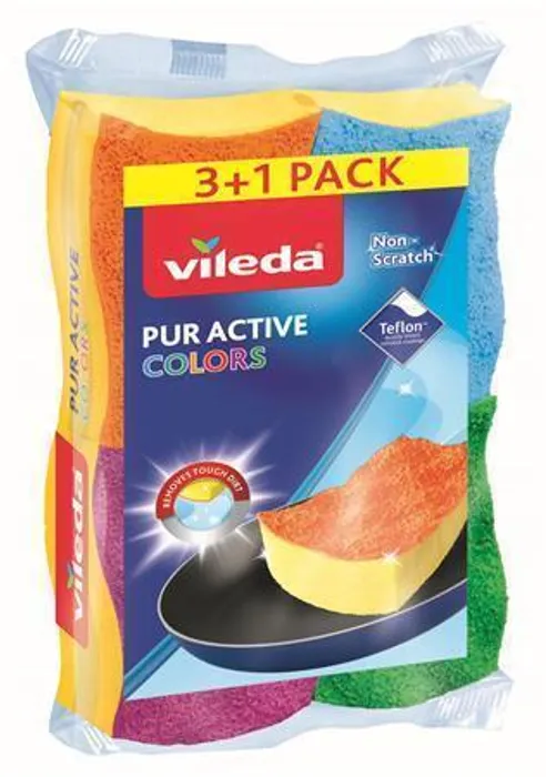 Hlavný obrázok produktu Čistící houba "Pure Active Colors", 3+1 ks, VILEDA
