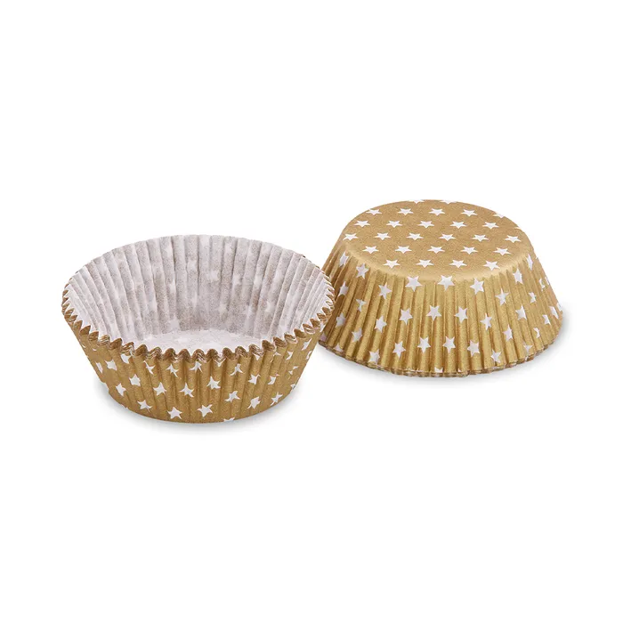 Hlavný obrázok produktu Cukrářské košíčky zlaté s bílými hvězdičkami průměr 50x30mm [40ks]