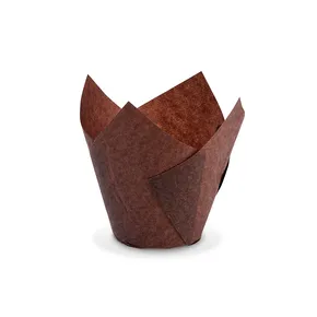 Tulipánový cukrárenský košíček (PAP) hnedý priemer 50 x 85 mm / 16 x 16 cm [100 ks]