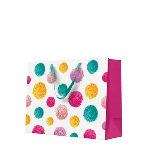 Darčeková taška horizontálna - COLORFUL POMPOMS 33,5x13x26,5 cm