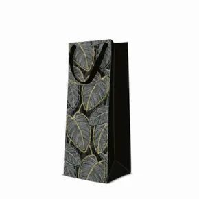 Darčeková taška premium na fľašu - Jungle Leaves 12x10x37 cm