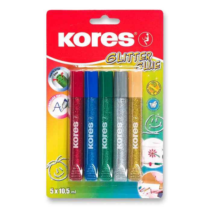 Hlavný obrázok produktu Dekorační lepidlo Kores Glitter Glue 5 x 10,5 ml, metalické barvy
